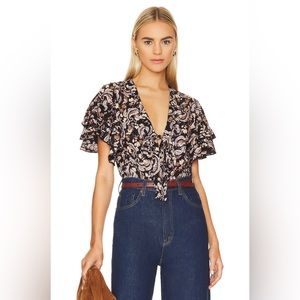 Free People Black and White Floral Bodysuit